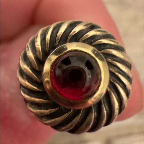 DAVID YURMAN Sterling & 14K Cable Cookie Post Small Red Stone Garnet Earrings - Picture 12 of 12